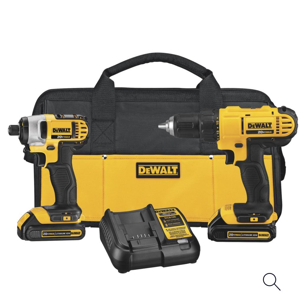 DEWALT 20V MAX Cordless Lithium-Ion Drill/Driver and Impact Driver Combo Kit, 2 Batteries, Model# DCK240C2