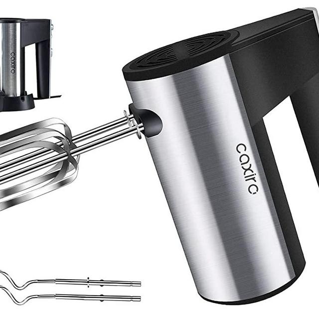 CAXIRO Compact Hand Mixer Electric with 4 Stainless Steel Accessories for Whipping + Mixing Cookies, Brownies, Cakes, Dough, Batters, Meringues & More, 5 speed 150W