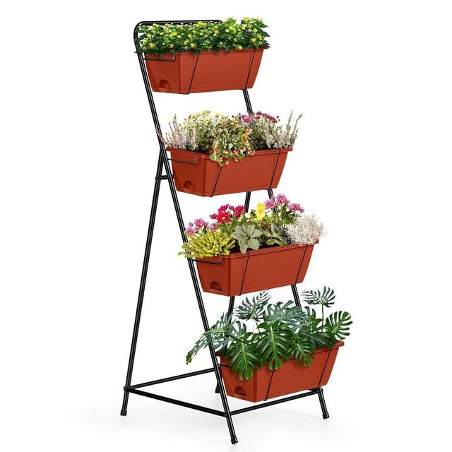 4 Tier Vertical Raised Garden Bed Planters for Outdoor Plants Herb Garden Planter with Drainage Holes Standing Garden Planters for Herbs Flowers Vegetables Plants (Brick Red)