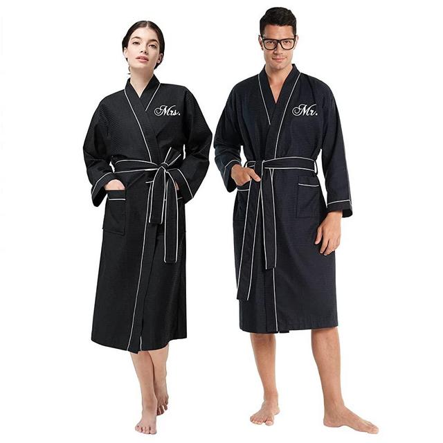 AW BRIDAL 2Pcs Cotton Couples Waffle Robe Sets Hotel Spa Robes Bride and Groom Robe Bridal Party Robes with Embroidery