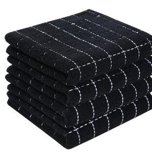 Homaxy 100% Cotton Terry Kitchen Towels(Black, 13 x 28 inches), Checkered Designed, Soft and Super Absorbent Dish Towels, 4 Pack