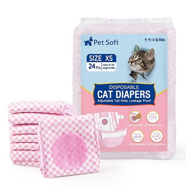 Pet Soft Disposable Cat Diapers - Diapers for Female & Male Cats, Puppy Doggie Diapers for Female Dogs with Adjustable Foam Tail Hole 24 Counts