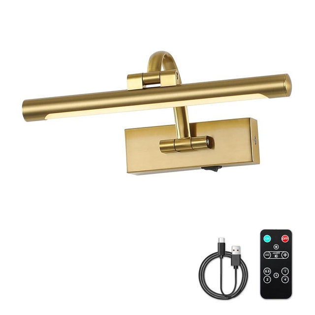 DESOOP Wireless Picture Lights for Wall Rechargeable Brass Gallery Lights Battery Operated Art Lamps with Remote and Timer Dimmable Painting Lights for Artwork Portrait Display 12 Inch 2W 2700K