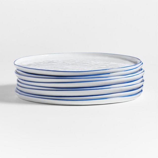 Mercer Blue Rim Round Porcelain Dinner Plates, Set of 8