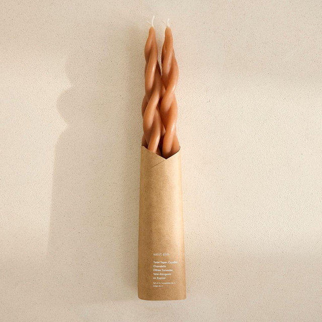 Signature Wax Twist Taper Candles, Clay, Set of 4