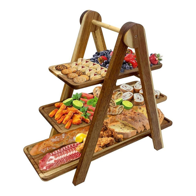 Three Tier Wood Serving Tray; Serving Boards for Entertaining; Ladder Serving Stand; Cheese Board Stand