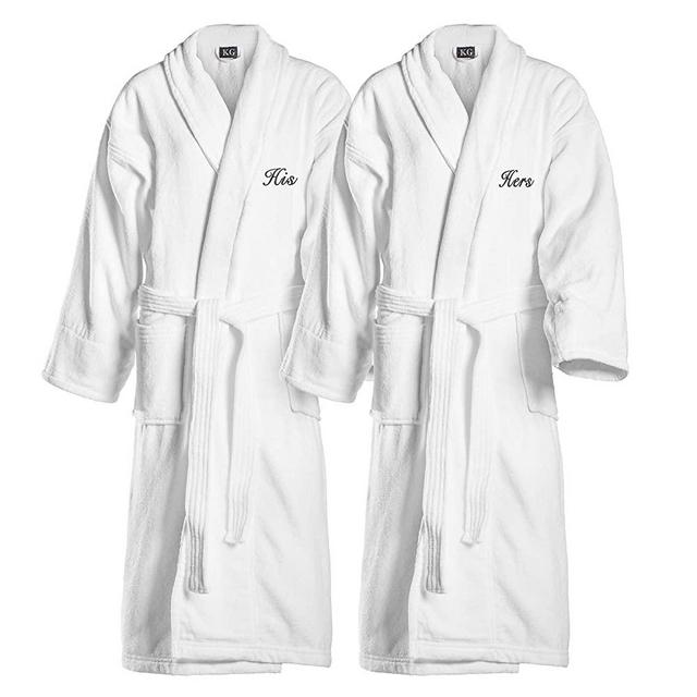 Kaufman - Terry Cloth Bathrobes 100% Cotton His/Hers - Mr/Mrs - Mom/Dad - Queen/King - Papi/Mami - Groom/Bride Embroidered Velour Shawl Set of Two Spa Robes 2-PK (His/Hers)