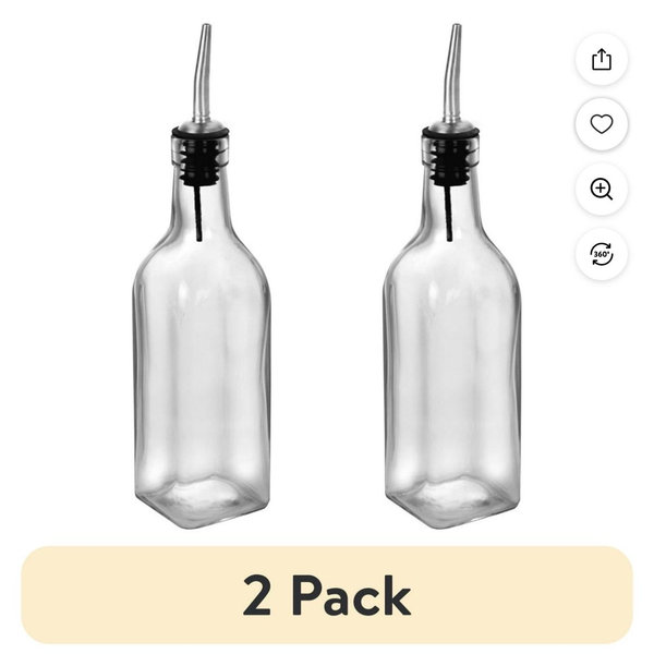 (2 pack) Anchor Hocking Olive Oil and Vinegar Glass Bottle with Stainless Steel Spout, 11 Ounce, Designed to Help with Proper Produce Storage