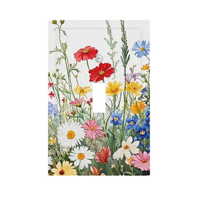 CZRPKEN Toggle Light Switch Cover Watercolor Floral Botanical Wildflowers with Vibrant Colors 1 Gang Decorative Wall Plate for Garden Theme Bedroom & Home Office Decor