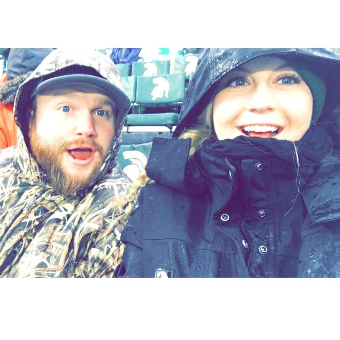 Bearing the sleet for Holly's first State game. Took it like a champ!