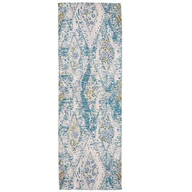 AMIDA 9ft Hallway Runner Machine Washable Anti-Slip Backing 2'3"X8.9' - Floral Plaid Geometric Vintage Chic - Flat Weave - Blue and Beige - Dog Friendly Easy Care - Non Shedding - 9 Kitchen Runner