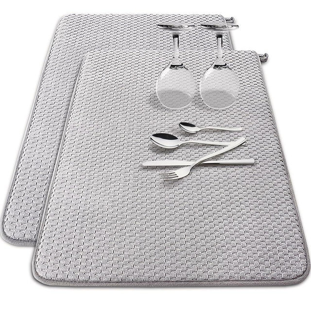 2 Pack Microfiber Dish Drying Mat,24 x 17 inch Super Absorbent Drying Pad,Large Size Dish Drying Mat for Countertops,Sinks,Draining Racks,Gray