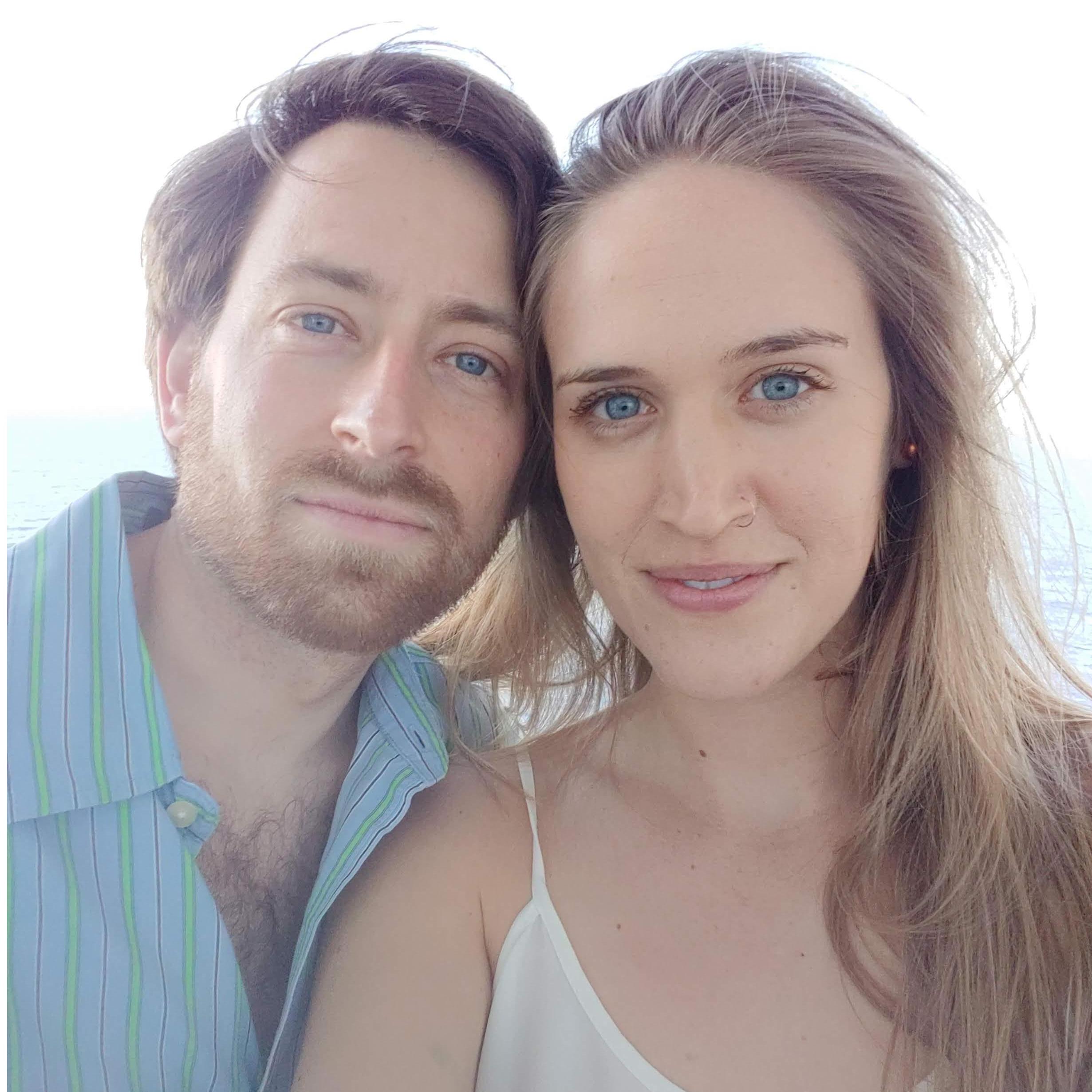 On our room balcony on the engagement cruise to the Caribbean