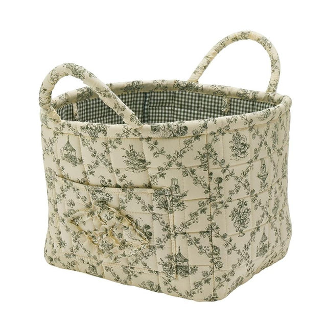 Neaonau Quilted Fabric Storage Basket with Handles & Pocket, Foldable Laundry Hamper Boho Floral Print Organizer Bin for Home, Picnic, Office 12"x10"x10" (B-2)