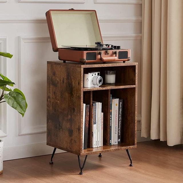 Soohow Record Player Stand with Storage, Vinyl Record Stand with Metal Legs, Record Player Table for Living Room, Bedroom, Turntable Stand Record Player Cabinet with Swiveling Height Adjustment Feet