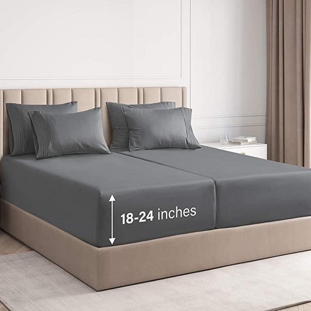 Extra Deep Pocket Sheets - 7 Piece Sheet Set - Split King Size Sheets Deep Pocket - Extra Deep Bed Sheets - Deep Split King Fitted Sheet Set - Super and Ultra Deep Sheets - for Extra Deep Mattress