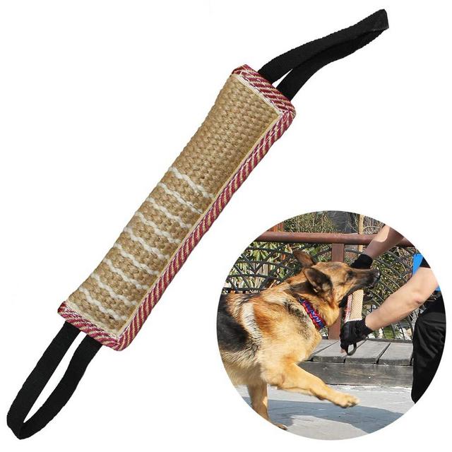 Dog Tug Toy Dog Bite Pillow Jute Bite Toy with 2 Handles - Best for Tug of War, Puppy Training Interactive Play - Interactive Toys for Medium to Large Dogs