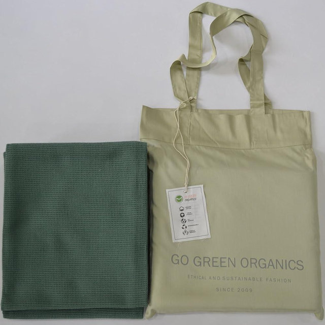 GO GREEN ORGANICS, Waffle Bath Towel Pack of 2, 30.5x58 INCHES, 100% Organic Cotton, GOTS Certified (Forest Green) Super ABSORBANT & Quick Dry, NO SOFTENERS, Environment Friendly