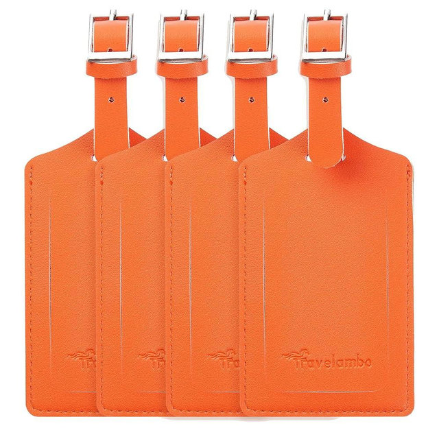 Travelambo 4 Pack Leather Luggage Tags for Suitcases Travel Tags