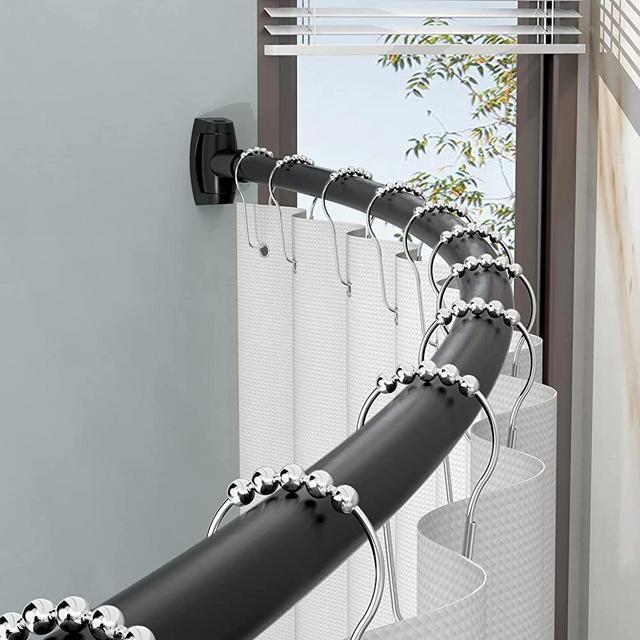 Bonpally Curved Shower Curtain Rod 43-72 Inches Adjustable, Aluminum Shower Rod Rustproof, Round Shower Curtain Rod, Curved Shower Rods for Bathroom, Bathtub, Stall, Black, Need to Drill