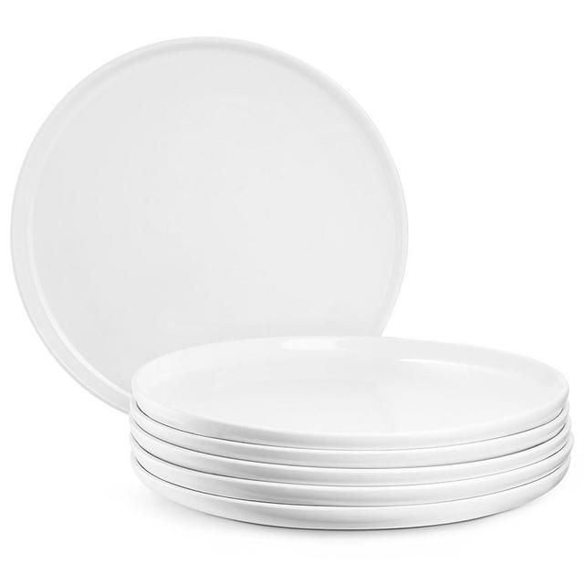Jassceram 10.5 Inch White Dinner Plates Set of 6, Ceramic Round Plates for Kitchen or Restaurant, Modern Dish Set Daily Use - Microwave, Oven and Dishwasher Safe, Scratch Resistant and Lead-free