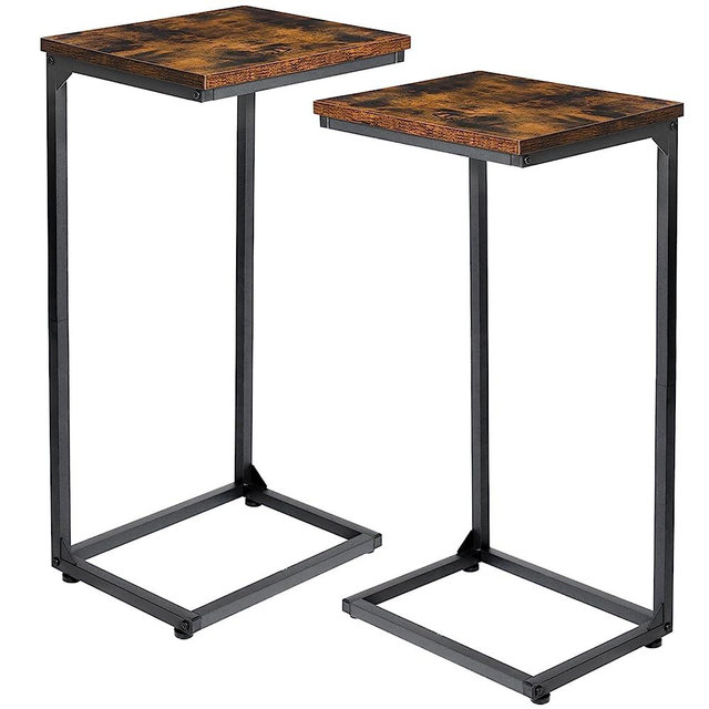 AMHANCIBLE Tall C Shaped End Table Set of 2, Side Table for Sofa, Couch Table, Small workstations, TV Tray Table for Living Room, Bedroom, Office, Metal Frame HET02BBR