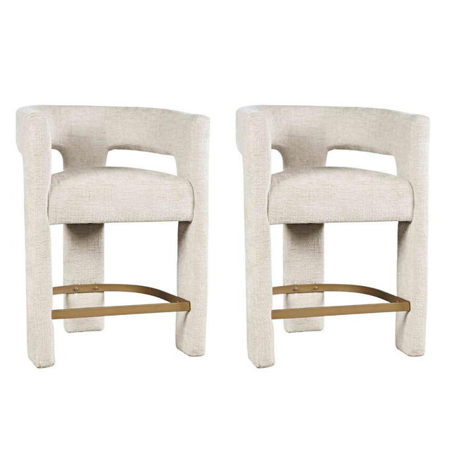Jofran Gwen Natural Upholstered Counter Stool with Arms – Versatile Barstools – Stylish Seating for Kitchen Dining Room or Home Bar, Natural, Modern Counter Stools, Set of 2
