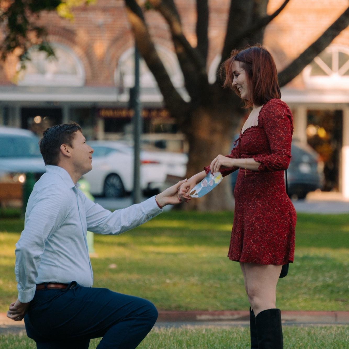 Jake proposed in the Sonoma Square on July 25, 2025