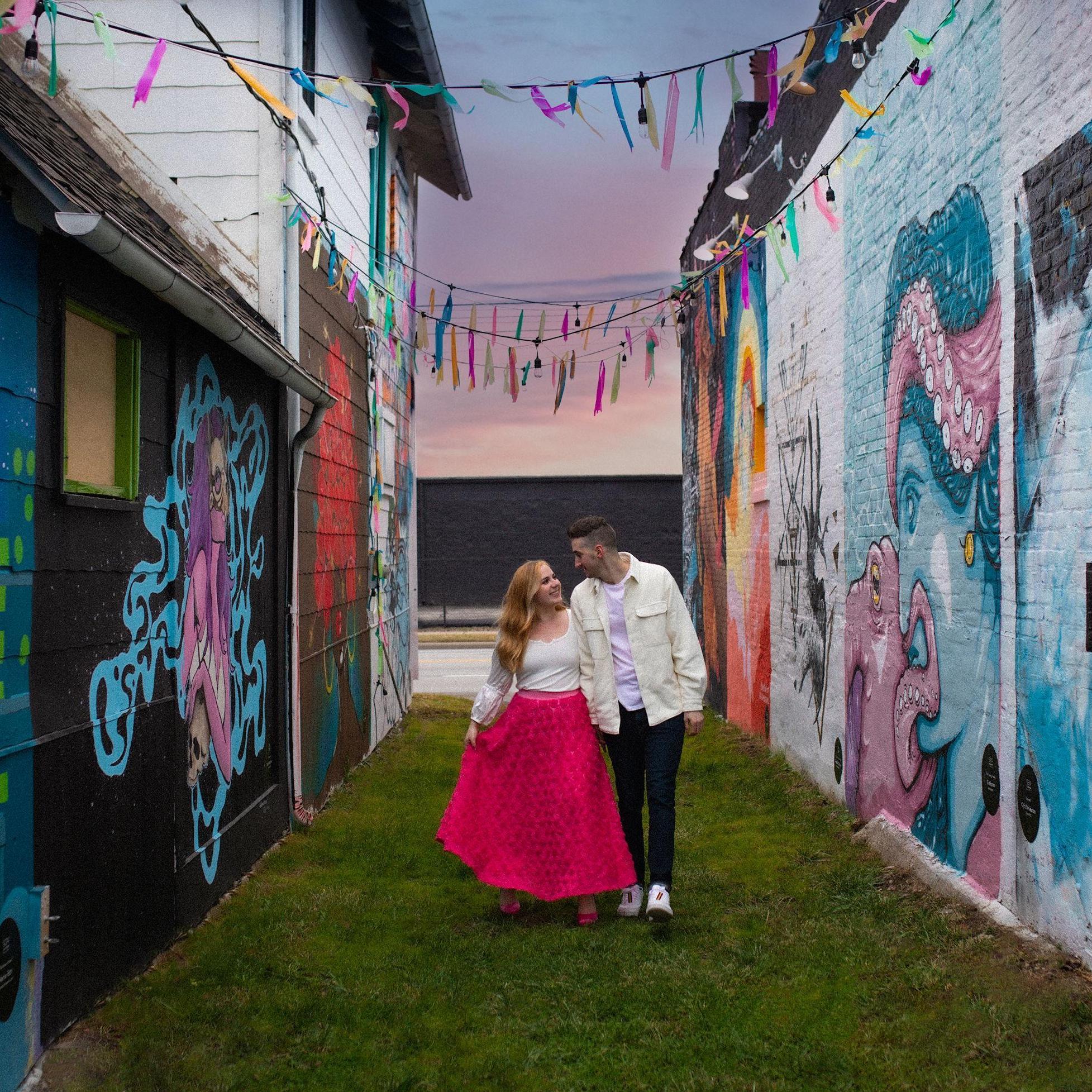 Part of our engagement set, taken at 934 Gallery on Cleveland Avenue in Columbus. Photo by India Jade Orban, editing by Liz.