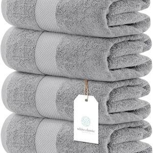 Luxury Bath Towels Set of 4 Large - 700 GSM Cotton Ultra Soft Bath Towels 27x54 | Highly Absorbent and Quick Dry | Hotel Towels for Bathroom Luxury, Plush Shower Towels, Dolphin Gray