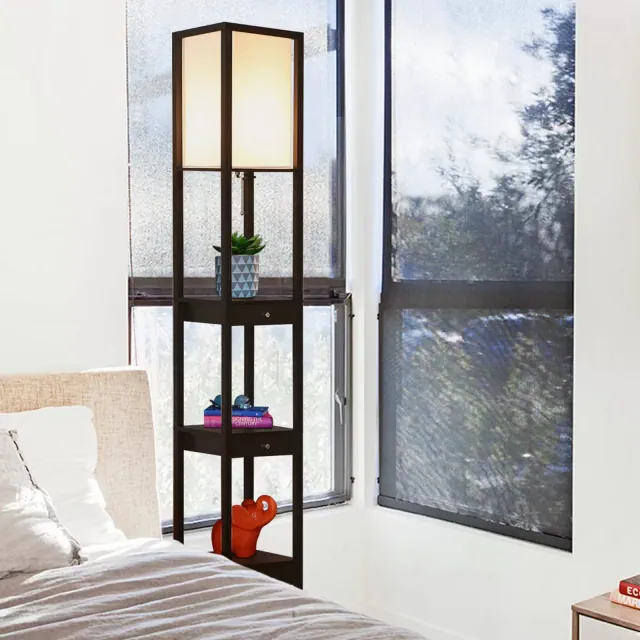 Brightech Maxwell Wood Modern 3-Drawer Floor Lamp Classic Black