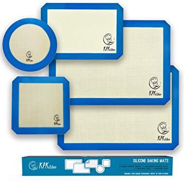 Silicone Baking Mats Set of 5-2 Half Sheets Mats + 1 Quarter Sheet Liner + 1 Round & 1 Square Cake Pan Mat - 100% Nonstick Food Safe Silicon - Reusable Oven Cooking Liners - Bake Pastry & Cookie