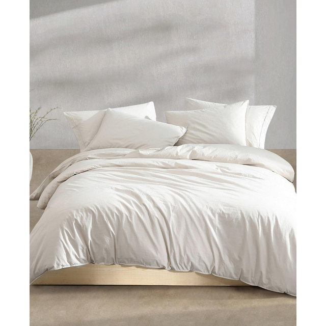 Calvin Klein Washed Percale Cotton Solid 3 Piece Duvet Cover Set, Queen