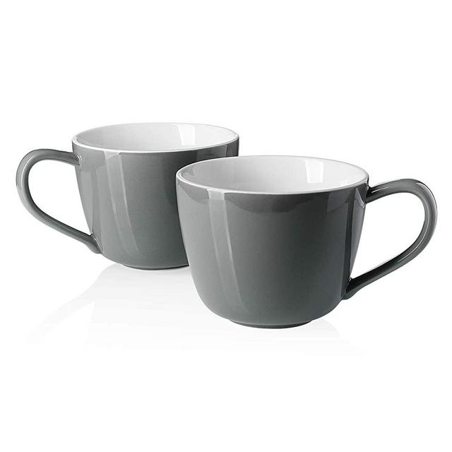 Sweese 620.213 Coffee Mugs - 16 Ounce Porcelain Jumbo Mugs for Coffee, Tea, Cocoa, Set of 2, Gray
