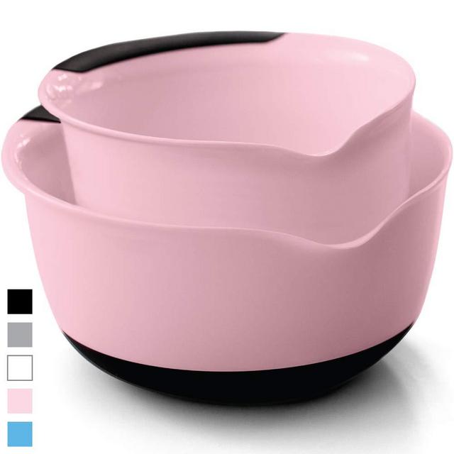 Gorilla Grip Original Mixing Bowls Set of 2, Slip Resistant Bottom, Includes 5 Qt and 3 Qt Nested Bowl, Dishwasher Safe, Grip Handle for Easy Mix, Pour Spout, Baking and Cooking 2 Piece Set, Pink