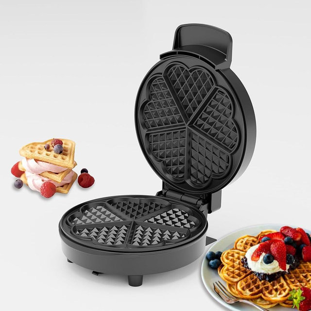 KEINVE Heart Waffle Maker, 750W Nonstick Double-side Heating Mini Heart Waffle Maker, Easy to Clean, Home Baking Machine