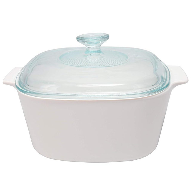 Corningware (1) A-3-B-JW Just White Pyroceram Casserole Dish & (1) A9C 2-3 Quart Glass Lid
