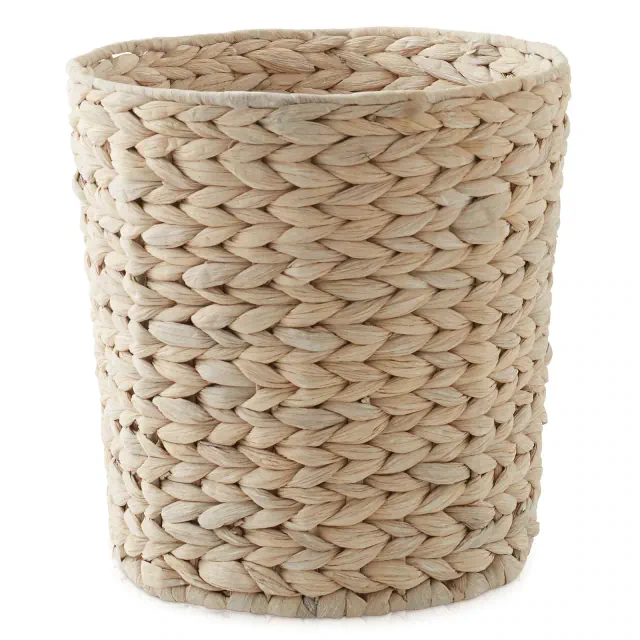 Casafield Water Hyacinth Waste Basket - Whitewash White, Woven Wicker Trash Can for the Bathroom, Bedroom, Laundry Room, Home Office