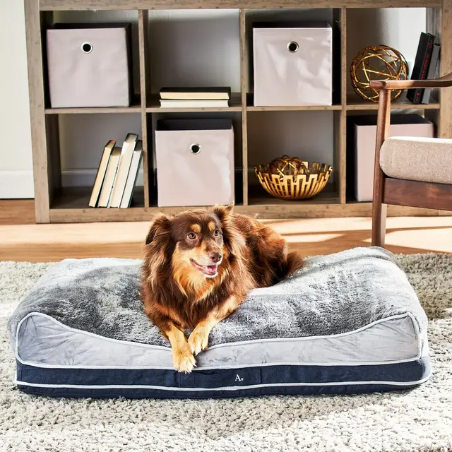 Allswell Premium Curved Large Pet Bed with Plush Topper, Gray