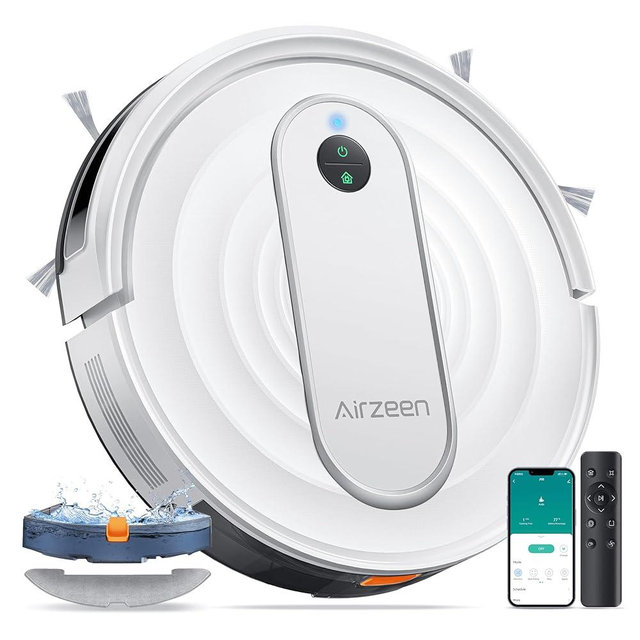 Airzeen Robot Vacuum and Mop with 4000Pa Power-Lifting Suction, APP/Alexa Control Robot Vacuum, 3 in 1 Robot Vacuum Cleaner with Auto Self-Charging, Ideal for Pet Hair, Carpet, Hard Floor, Quiet, J10