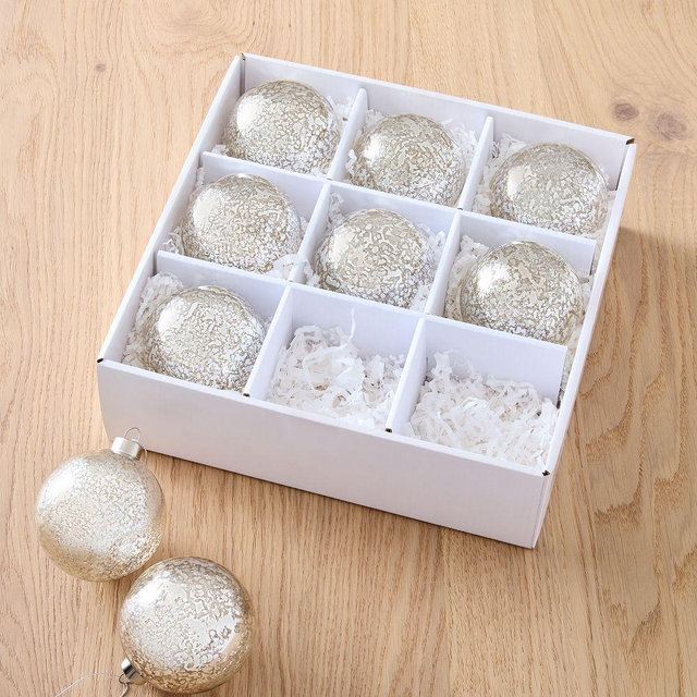 Mercury Glass Medium Ball Ornament Box Set, Set of 9