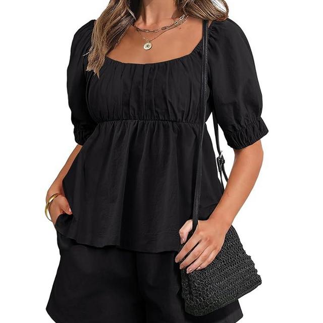 ANRABESS Women 2 Piece Outfits Babydoll Linen Short Sets Square Neck Puffed Sleeve Backless Tops Beach 2025 Summer Clothes