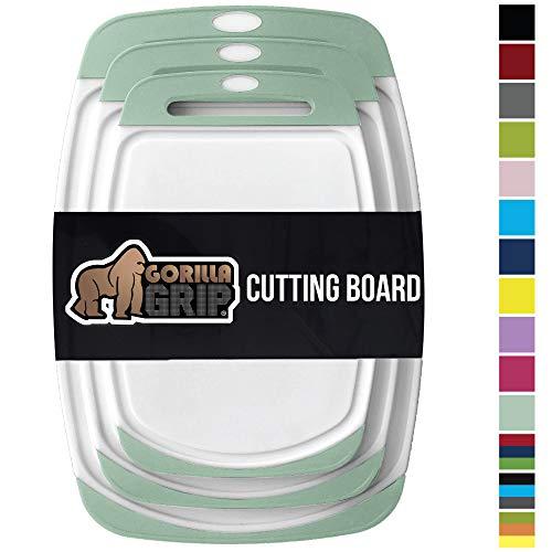GORILLA GRIP Original Oversized Cutting Board, 3 Piece, BPA Free, Dishwasher Safe, Juice Grooves, Larger Thicker Boards, Easy Grip Handle, Non Porous, Extra Large, Kitchen, Set of 3, Mint