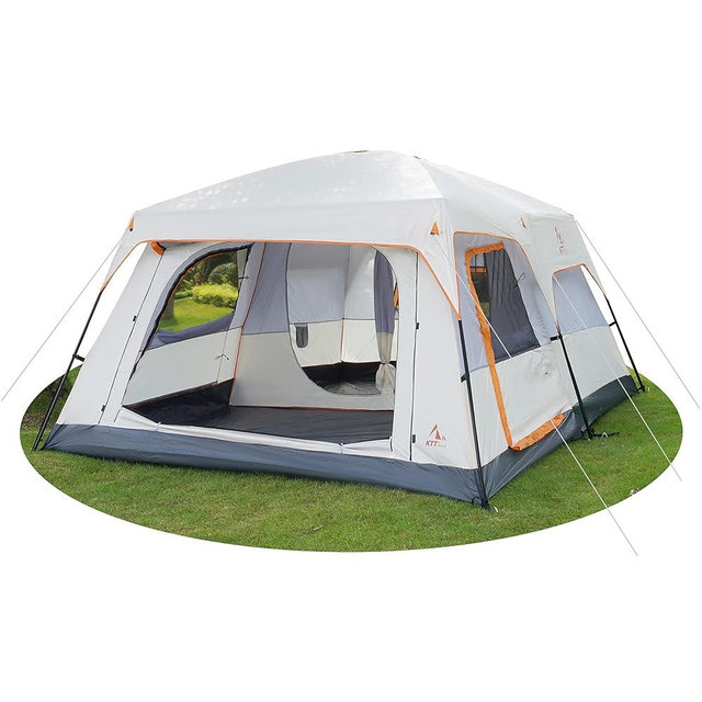 KTT Extra Large Tent 10-12-14 Person(B),Family Cabin Tents,2 Rooms,3 Doors and 3 Windows with Mesh,Straight Wall,Waterproof,Double Layer,Big Tent for Outdoor,Picnic,Camping,Family Gathering