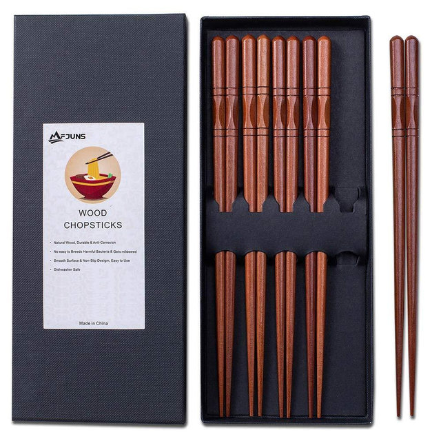MFJUNS 5-Pairs Reusable Chopsticks Set, Japanese Natural Wood Chopstick Lightweight Easy to Use Chopsticks Gift Set