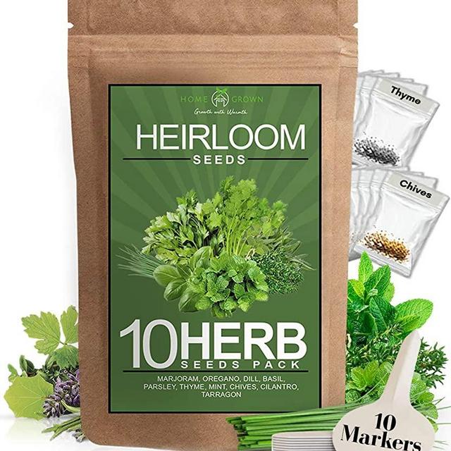 10 Culinary Herb Seed Vault - Heirloom and Non GMO - 3000+ Seeds for Planting for Outdoor or Indoor Herb Garden, Basil, Cilantro, Parsley, Chives, Thyme, Oregano, Dill, Marjoram, Mint, Tarragon