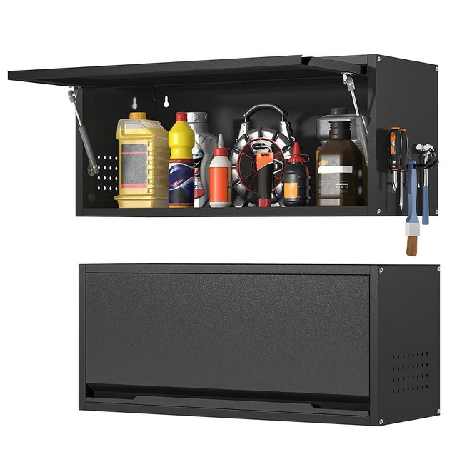 Coolsun Metal Wall Cabinet, Garage Wall Cabinet with Up-Flip Door, 31.5" W Wall Mounted Metal Storage Cabinet for Kitchen,Garage,Basement,Ware House Assembly Required (Black)