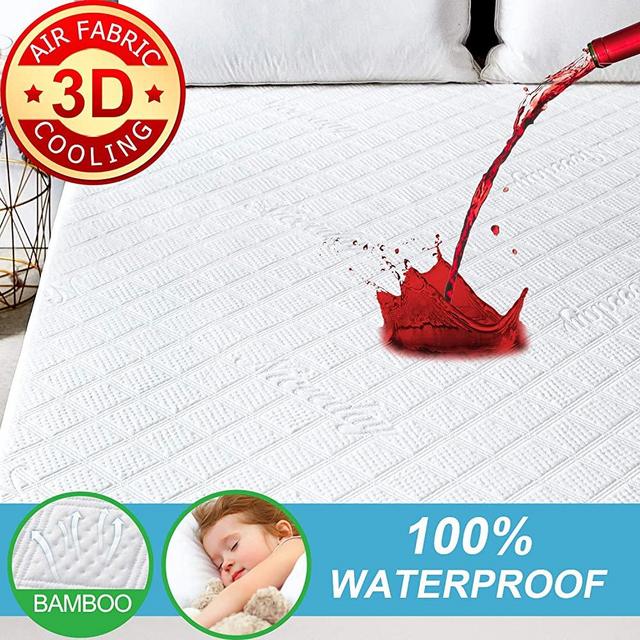 Organic Mattress Protector Queen, Cooling Bamboo Waterproof Mattress Protector -Ultra Soft 3D Air Fabric Mattress Pad Cover Hypoallergenic Waterproof Sheets - Noiseless Mattress Protector Vinyl Free