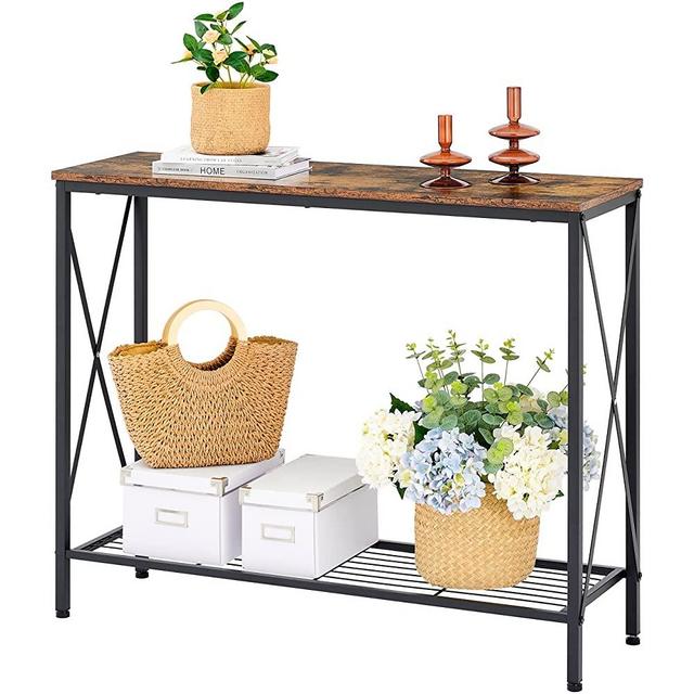 Hoctieon Console Table, Sofa Table with Mesh Shelves, 2 Tier Entryway Table with Stable Metal Support, Foyer Table for Entryway, Front Hall, Hallway, Sofa, Living Room, Rustic Brown