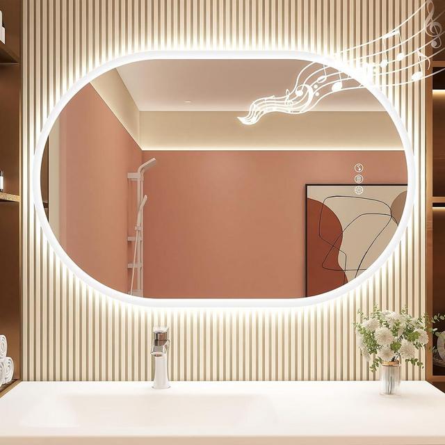 STARLEAD 24"x36" LED-Bathroom-Mirror-with-Lights, Wall-Mounted with Bluetooth Speaker, Anti-Fog, 3 Color Temperature, Dimmable Brightness, IP65 Waterproof, Tempered Glass, Frontlit & Backlit, Oval